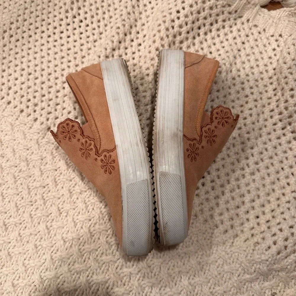 SEE BY CHLOE SIZE 38 USA 7/5 Brown Suede Slip-On Sneakers with Floral Design